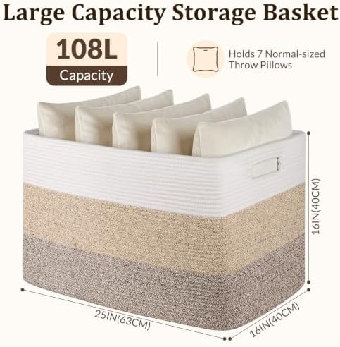 OIAHOMY 108L Super Large Blanket Basket, 25”x16”x16” Rectangle Woven Baskets - Image 2