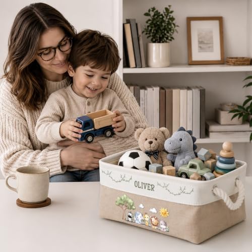 Macorner Personalized Safari Jungle Animals Storage Basket, Custom Kids Name - Image 4