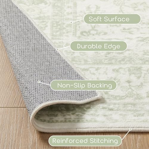 Small Rugs for Entryway Light Green Floral Washable Rug 3x5 - Image 3