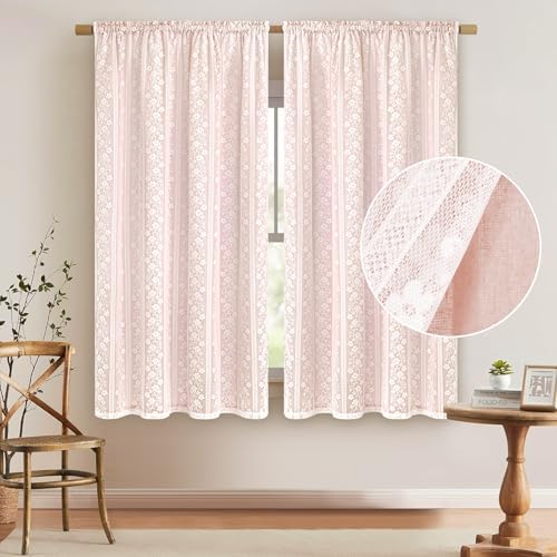 ASPMIZ Linen Pink Curtains for Bedroom, Double Layered Boho Curtain 63 Inch - Image 3