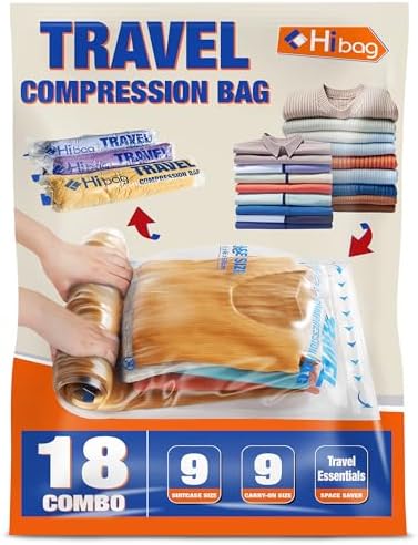 18 Compression Bags for Travel Essentials, Vacuum Packing Space Saver Bags for by HIBAG