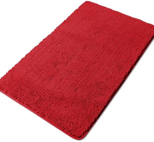 Yeaban Chenille Red Bathroom Rug 30"x50", Non-Slip Rubber Backing by Yeaban