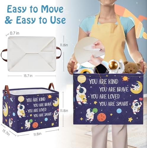 Space Room Decor Kid Storage Box, Boys Astronaut Planets Stars Organizer Toy - Image 3