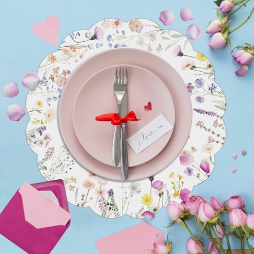 G.R.I Floral Paper Placemats 50 Pcs 13.5" Wildflower Round Disposable - Image 4