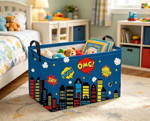 Sanjiaofeng Rectangular Blue City Hero Skyline Basket, Baby Storage Bins - Image 5