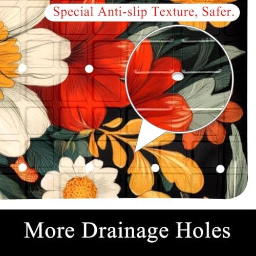 Shower Mat Non Slip, Abstract Colorful Flower Anti Slip Bath Mat - Image 2
