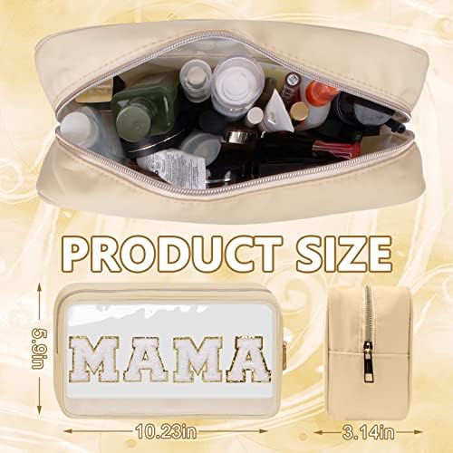 Iqimott Clear Patch Makeup Bag Mama Pouch, Preppy Personalized Chenille Letter - Image 2