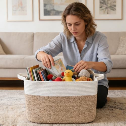 65L Laundry Basket with Handles, Woven Blanket Basket - Image 4