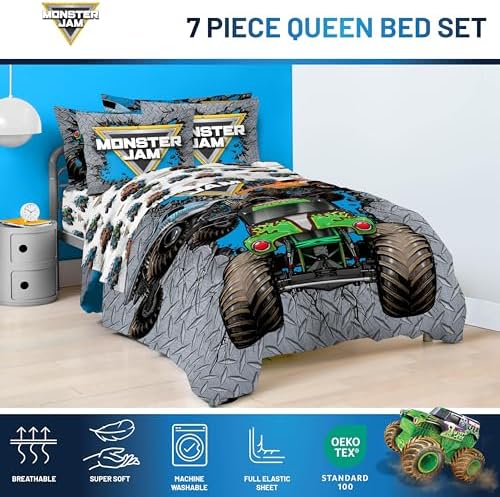 Monster Jam Queen Comforter Set 7 Piece Kids Bedding - Image 4