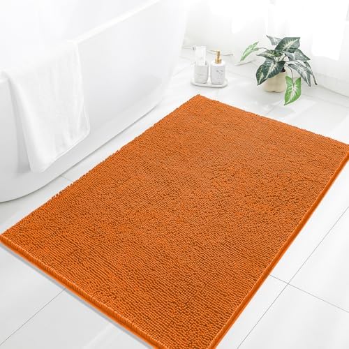 Chenille Bathroom Rug 40"x60" Orange, Large Plush Bath Mat by Kildoss