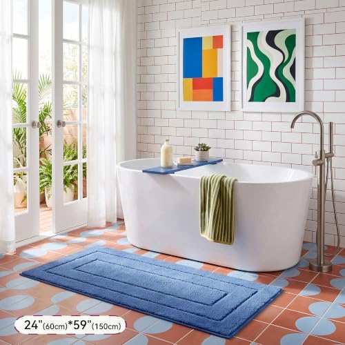 GRANNY SAYS Blue Bathroom Runner Rug 24" x 59", Soft Microfiber Bath Mat - Image 5