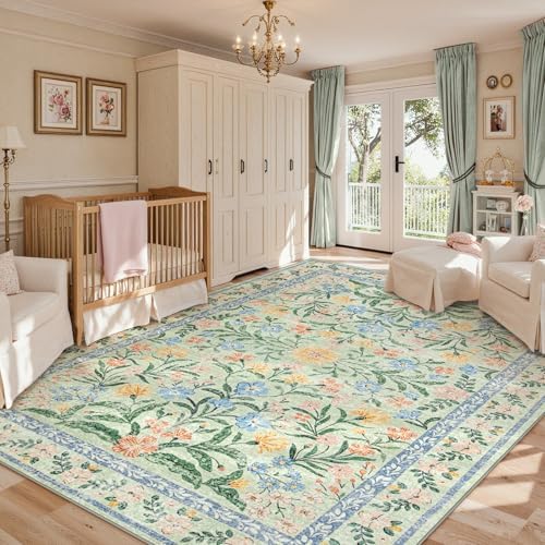 Lahome Boho Pink and Green Nursery Rug, 9x12 Area Rug - Image 5