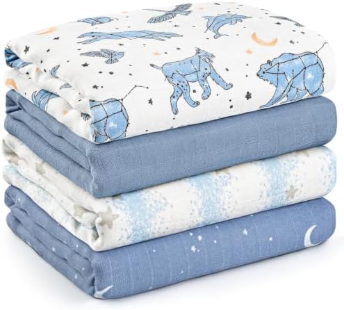 GLLQUEN BABY Muslin Swaddle Blankets 4Pk Receiving Blanket Large 35" x 40" by GLLQUENBABY