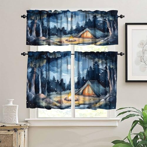 Forest Valance Curtain for Kitchen, Watercolor Mountain Forest Nature Tree - Image 3