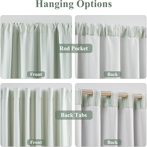 ZJDECOR 72 Inch Green White Striped Full Blackout Curtain Panels - Image 4