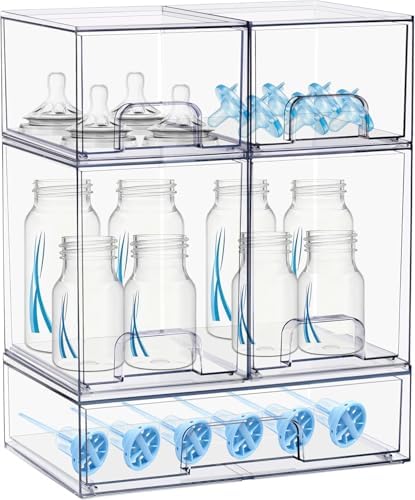 Baby Bottle Organizer for Countertop, 5 Stackable Storage Drawers by Stowgo