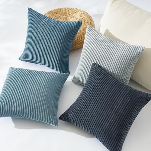 Topfinel BlueGray Throw Pillow Covers 24x24 Inch Set of 4, Soft Accent Corduroy - Image 4