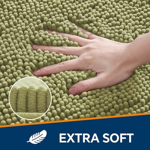 Chenille Bathroom Rug 20"x32" Sage Green, Non-Slip Plush Bath Mat - Image 3