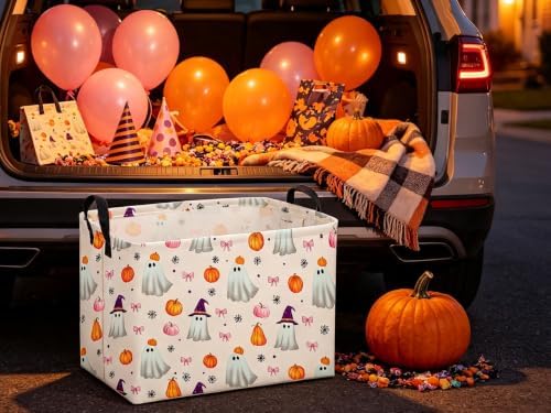 Sanjiaofeng Rectangular Pink Halloween Ghost Storage Basket, Trick or Treat - Image 4