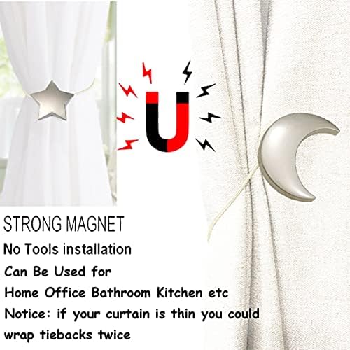 Magnetic Curtain Tiebacks 1 Pair Curtain Clips Rope Holdbacks Moon and Star - Image 3