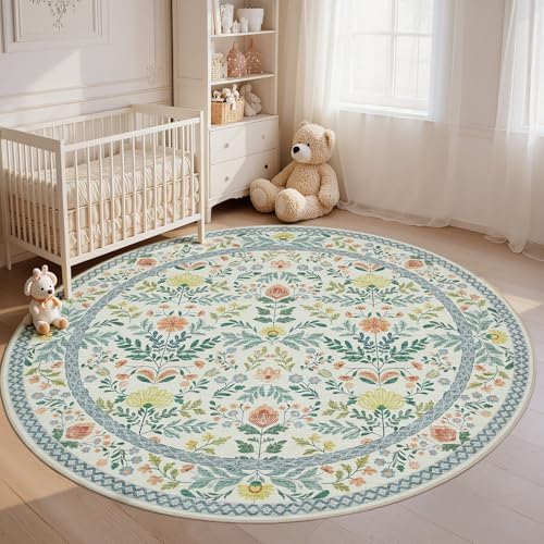 Joydeco Boho Floral Machine Washable Round Rugs 6ft, Circular Indoor Carpet - Image 4