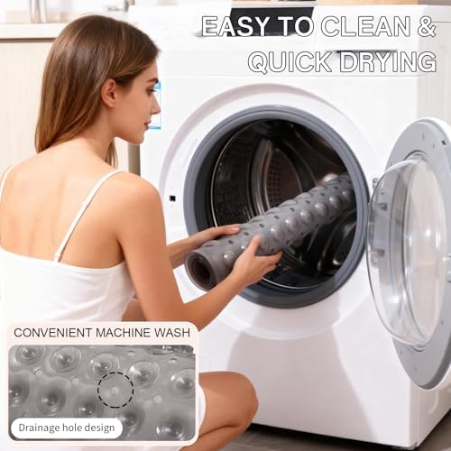 Anti-Slip Bathtub Shower Mat 28×15 Inch Clear Gray - Image 7