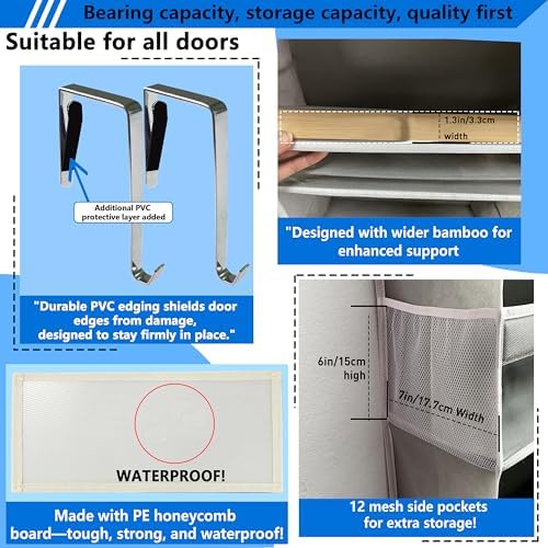 Over the Door Organizer Storage 6 Tier, 12 Large Capacity Side Pockets - Image 4