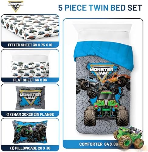 Monster Jam Twin Comforter Set 5 Piece Kids Sports Bedding - Image 3