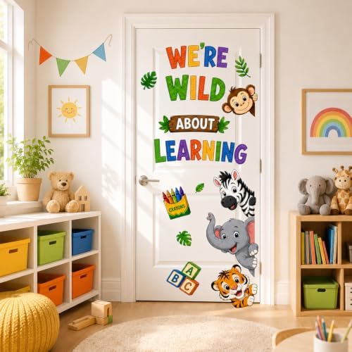 Animal Door Stickers PVC Jungle Animal Door Decals Tiger Elephant Giraffe Wild - Image 3
