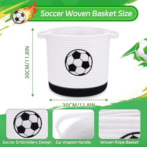 Large Soccer Woven Laundry Basket Hamper-Cotton Rope Storage Basket - Image 2