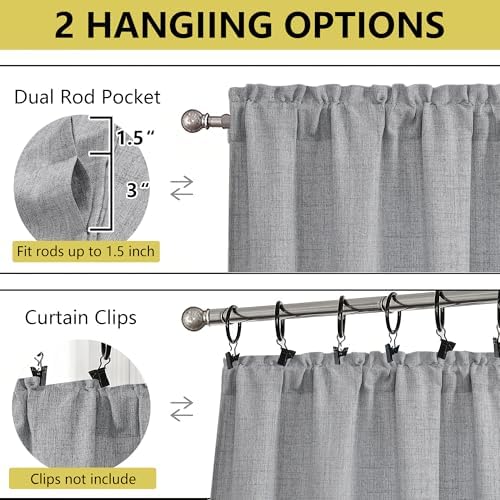 Valances for Windows, Light Filtering Faux Linen Textured Small Short Window - Image 4