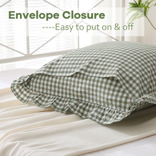 2 Pack Sage Green Gingham Euro Shams Pillow Covers 26''x26'' - Image 4