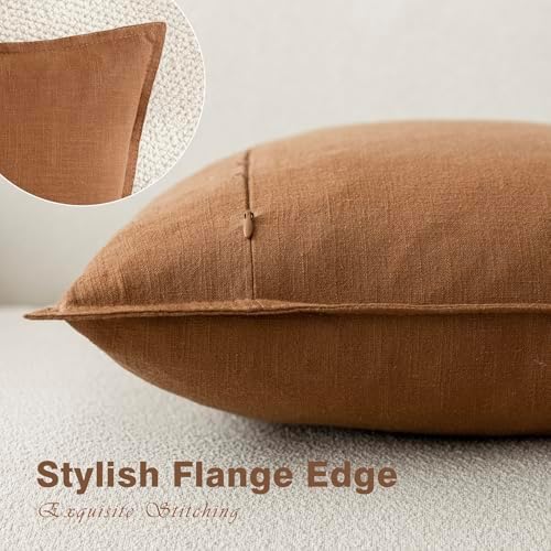 Foindtower Linen Solid Decorative Throw Pillow Covers 26x26 Orange Brown - Image 3
