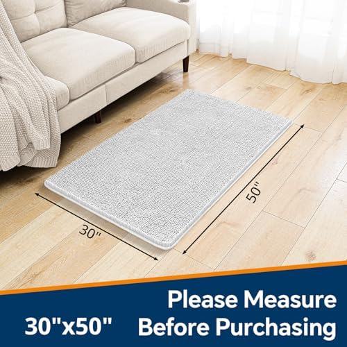Chenille Bathroom Rug 30"x50" Light Gray, Large Plush Bath Mat - Image 2