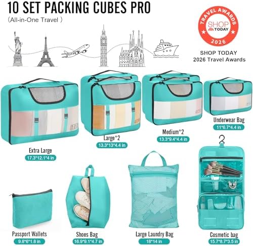 Veken 10 Set Packing Cubes for Travel Essentials, Suitcase Organizer Bags in 4 - Image 2