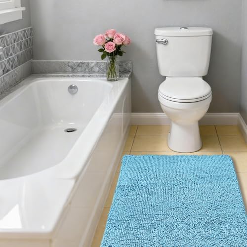 Chenille Bathroom Rug 26"x44" Sky Blue, Non-Slip Plush Bath Mat - Image 7