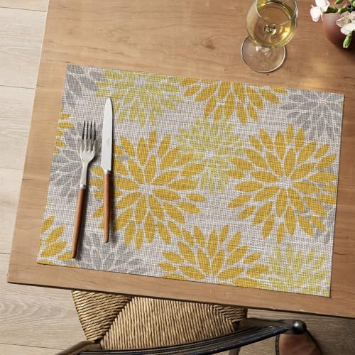 Artoid Mode Floral Plastic Placemats Set of 4, 12x18 Inch Washable Non-Slip - Image 2