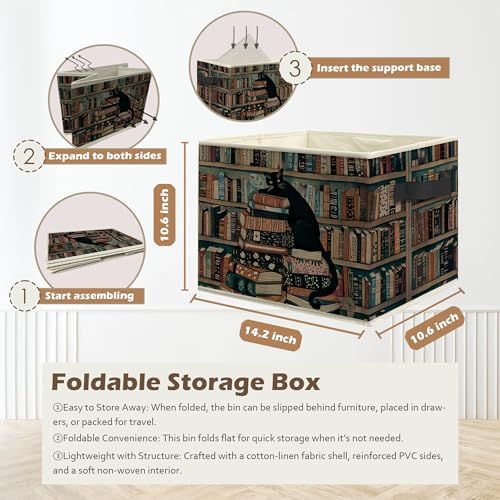Witchy Black Cat Book Storage Box Bins, Reading Corner Nook Room Decor - Image 3