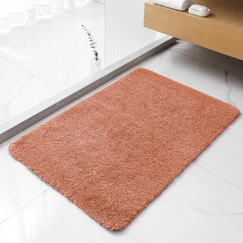 Polyester Bathroom Rug 24"x36" Rust, Non-Slip Soft Shaggy Bath Mat by Kildoss