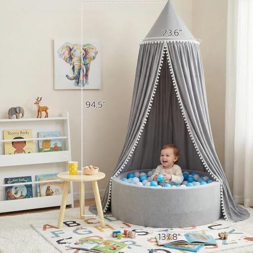 LOAOL Bed Canopy with Pom Pom Kids Reading Nook Hanging Tent - Image 4