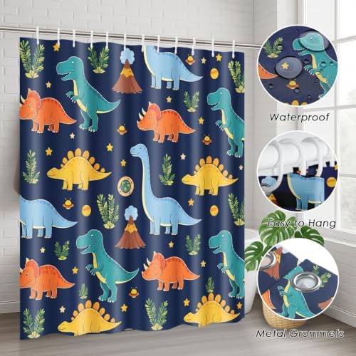 Britimes Bathroom Sets with Shower Curtain and Rugs Set of 4, Dinosaur Navy - Image 6
