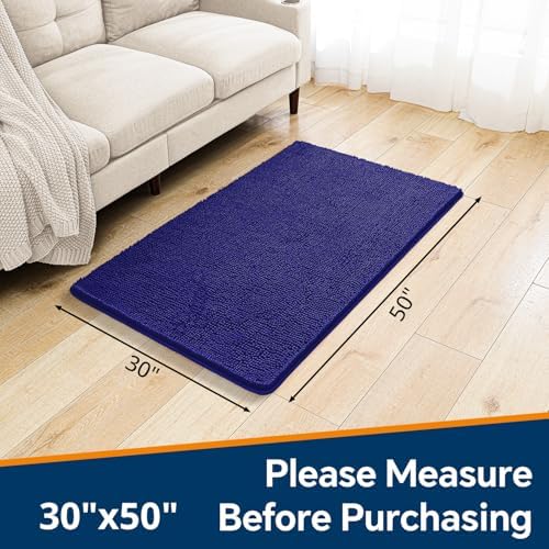 Chenille Bathroom Rug 30"x50" Royal Blue, Large Plush Bath Mat - Image 2