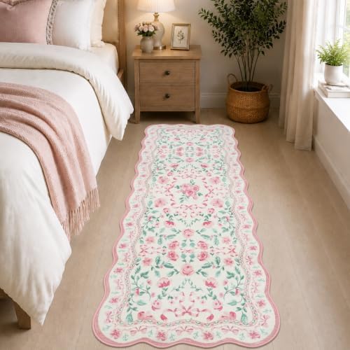 Rugalia Bow Floral Washable Runner Rug, 2x6 Pink Rug Runners - Image 6