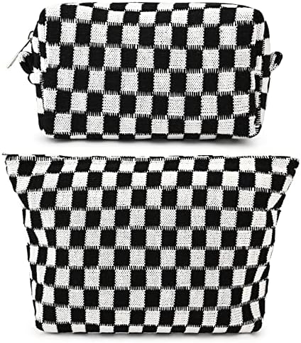 SOIDRAM 2 Pieces Black Makeup Bag Large Checkered Cosmetic Bag Capacity Canvas by SOIDRAM