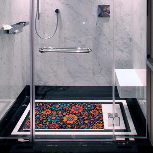 Bathtub Mat Non Slip 26.8x15.1In, Boho Flower Bath Mat - Image 6