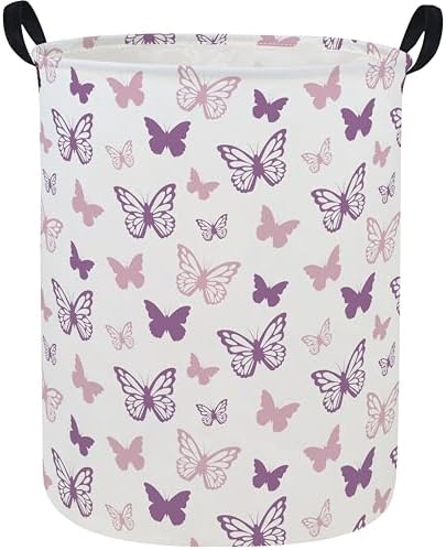 ESSME Butterfly Laundry Basket, Hamper Collapsible Canvas Waterproof Storage Bin by ESSME