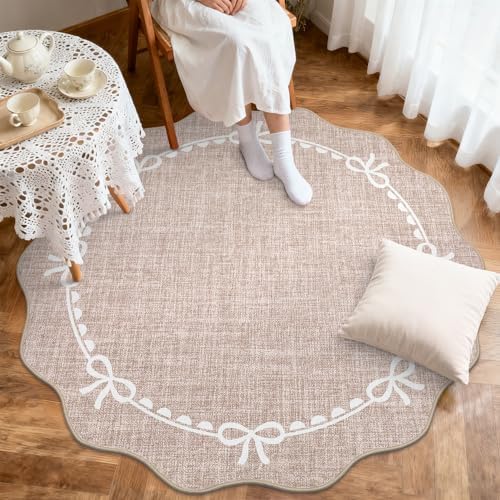 GarveeHome 6ft Round Rugs Washable Scalloped Bow Rug - Image 3
