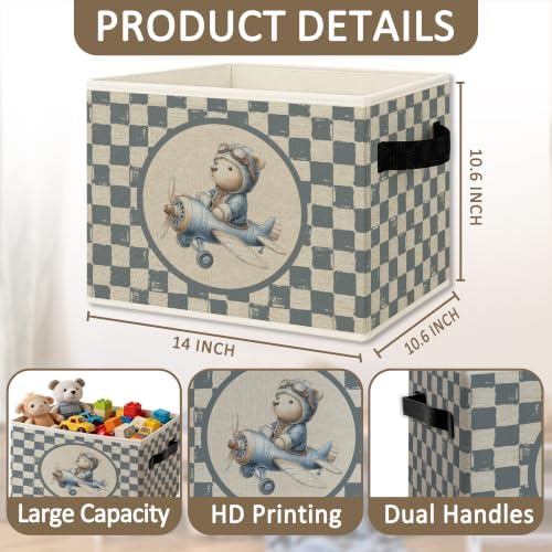 Vintage Blue Checkered Pilot Teddy Bear Foldable Storage Box - Image 6
