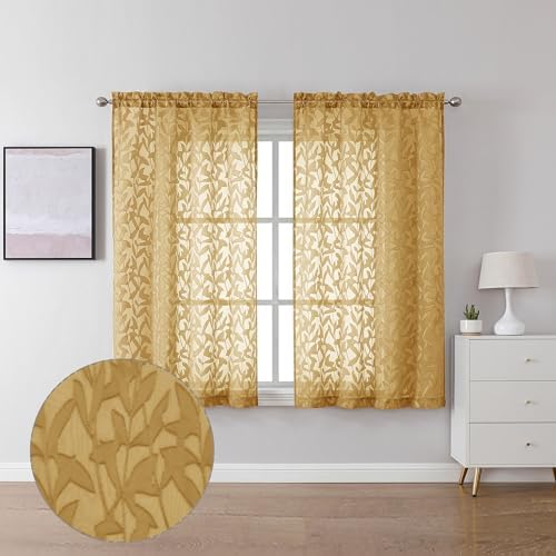 Lecloud Leia Dark Gold Semi Sheer Curtains 45 Inch Length 2 Panels, Balance by Lecloud