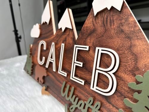 Personalized Name Sign, Mountain nursery decor, Layered Nursery baby name sign - Image 2